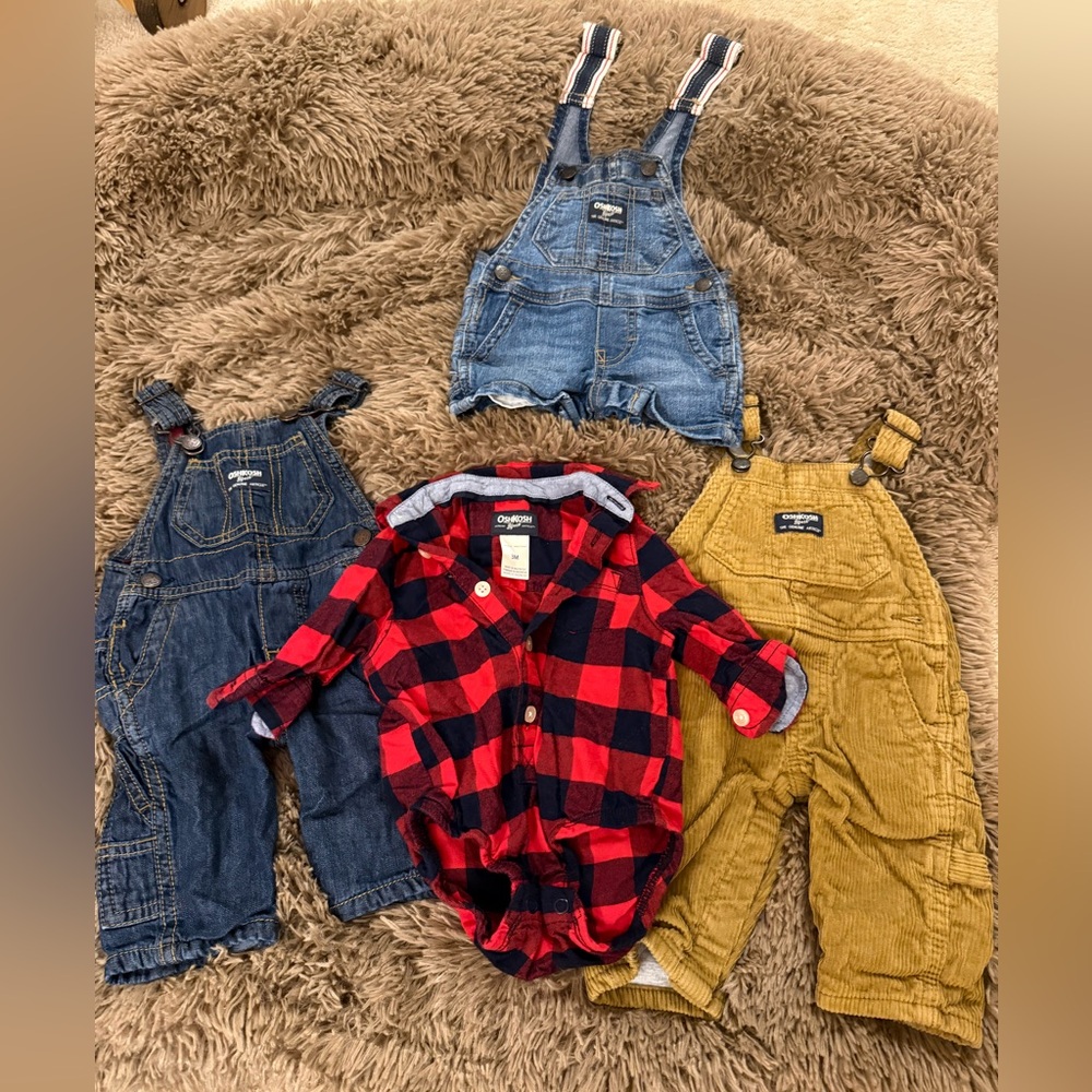 OshKosh B'gosh Kids Overalls and Flannel Bundle 3 Months